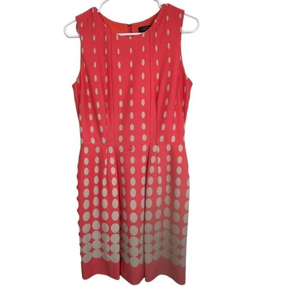 Tahari Arthur S. Levine Coral Pink Polka Dot Sleeveless Sheath‎ Dress Petite 6P
